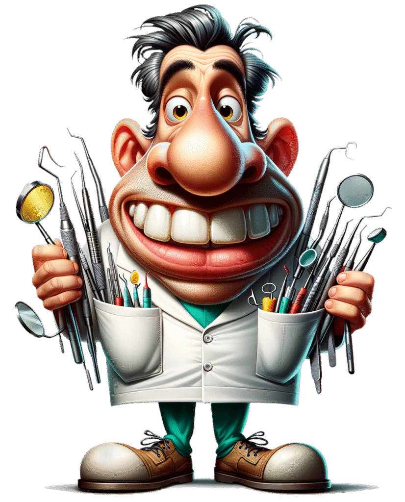 Kuvituskuva, karikatyyri piirros hammaslääkäristä